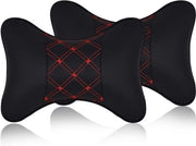 2 pezzi di cuscino di pelle PU per supporto testa auto, 28 x 18 cm, nero e rosso