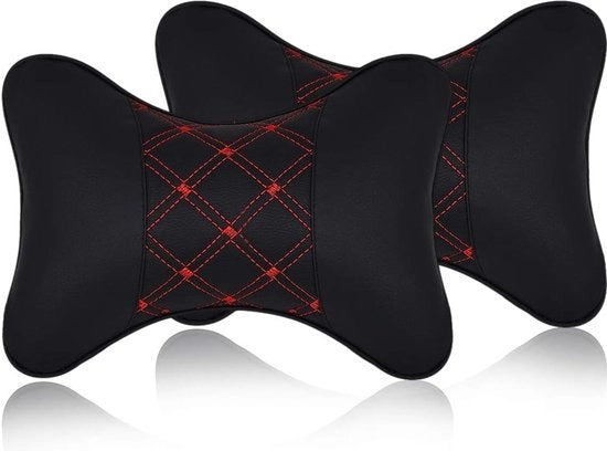 2 pezzi di cuscino di pelle PU per supporto testa auto, 28 x 18 cm, nero e rosso