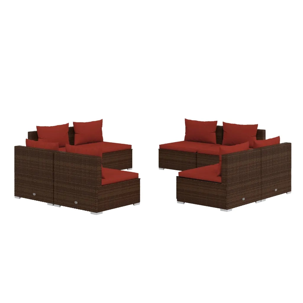 Set Divani da Giardino 8 pz con Cuscini in Polyrattan Marrone cod mxl 35188