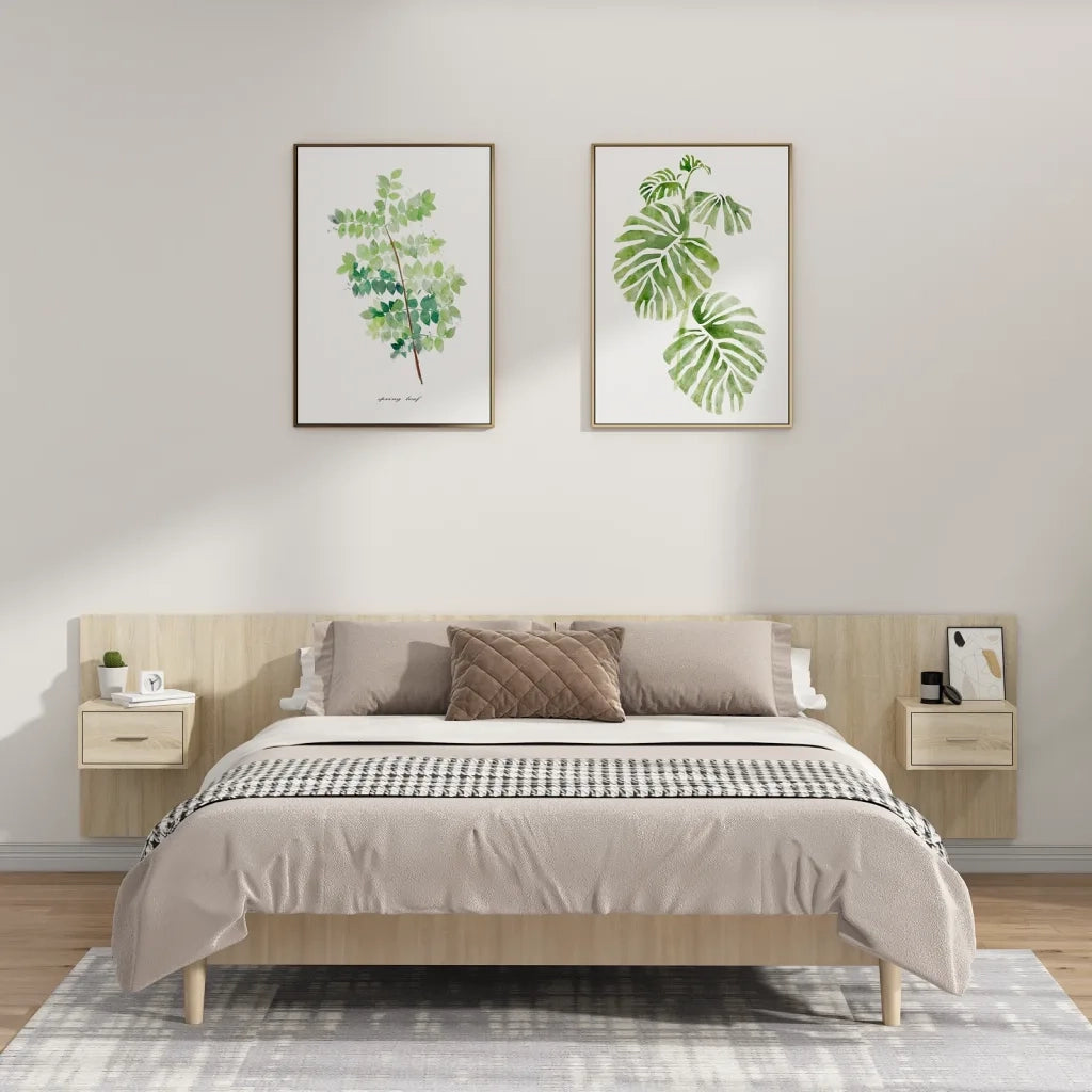 Testiera Letto con Comodini-Testiera con Contenitore in Legno Multistrato Rovere Sonoma 842847