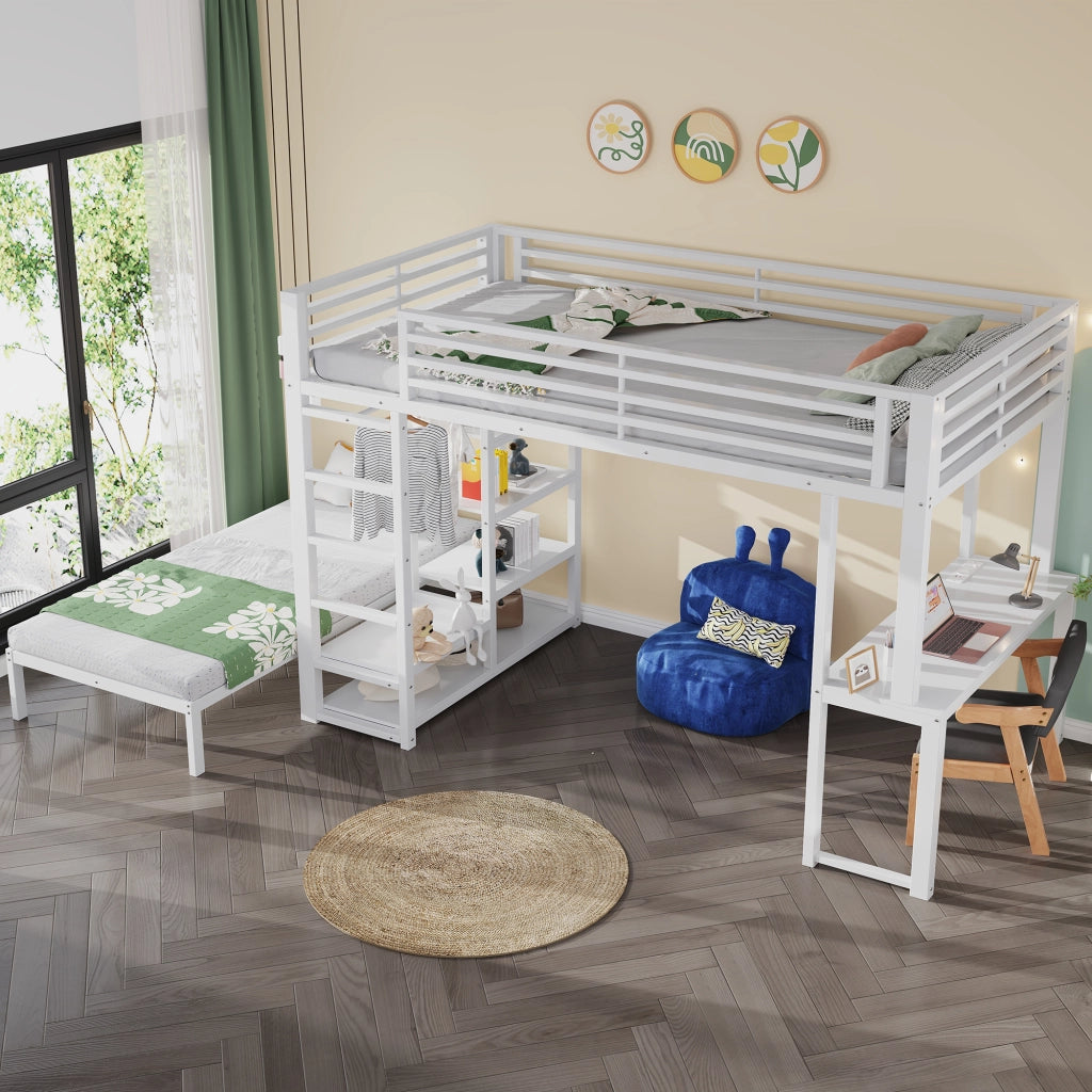letto a castello mdf metallo bianco 90 x 200 cm
