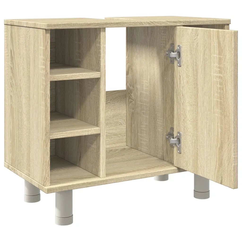 Mobiletto da bagno salvaspazio di design 60 x 32 x 53 cm realizzato in legno composito di rovere Sonoma 02_0050775