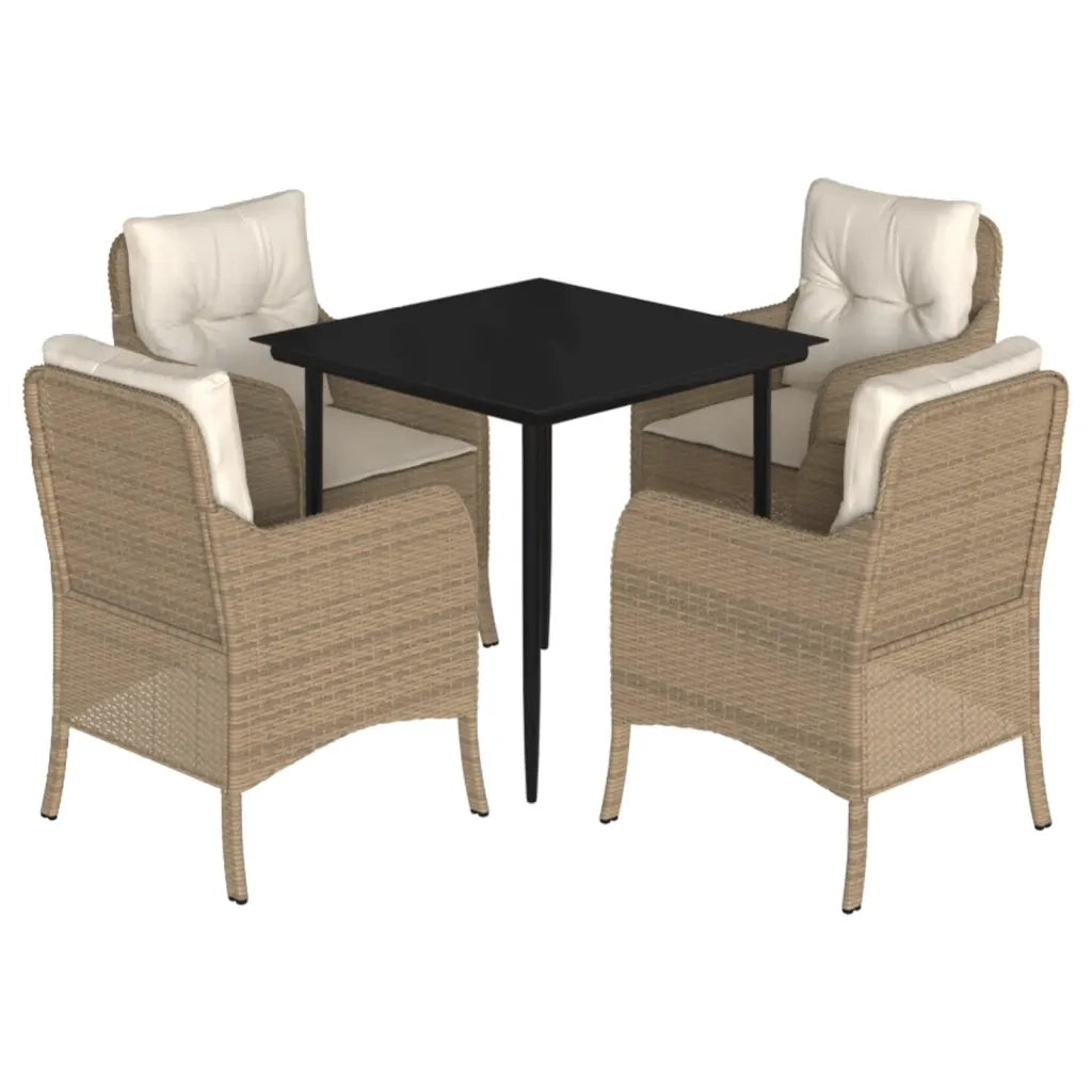Set da Pranzo da Giardino 5 pz con Cuscini Beige in Polyrattancod mxl 134881