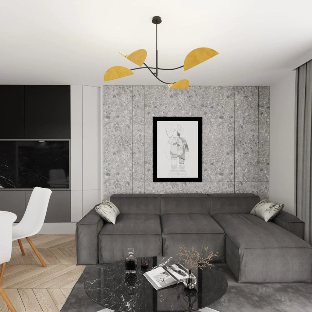 Plafoniera Moderna Ares Acciaio Nero Arancione 4 Luci E14 Ip20
