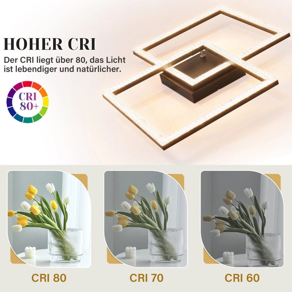 ZMH Lampada da soffitto plafoniera LED 24W nera cristallo luce bianco caldo moderna per soggiorno camera letto cucina
