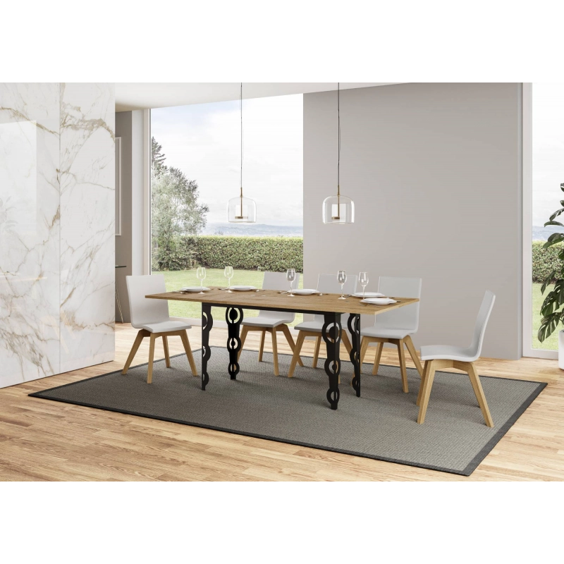 Tavolo apribile 120/200x45/90 cm Karamay Double telaio Antracite - Quercia Natura