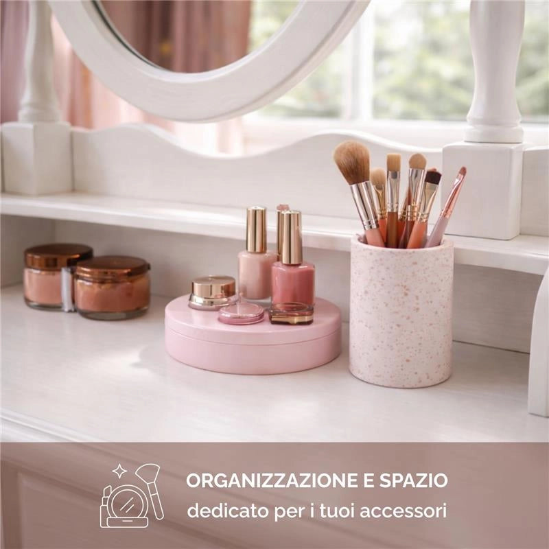 MA MAISON TOELETTA BIANCA IN LEGNO 75X40X70 CM CON SPECCHIO E 4 CASSETTI A CUORE, VANITY TABLE SHABBY CHIC PER CAMERETTA