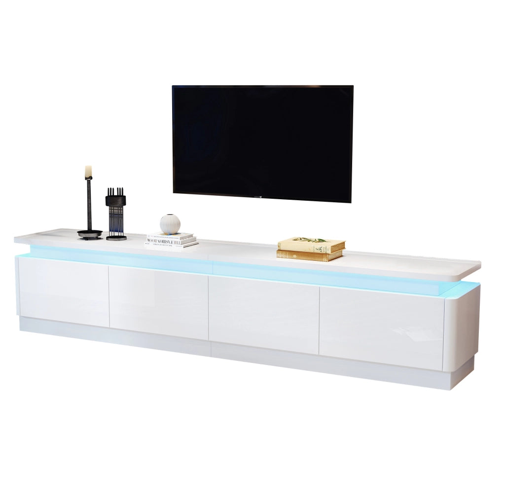 Mobile TV bianco lucido 180x34x40 cm con 4 cassetti e LED Bluetooth