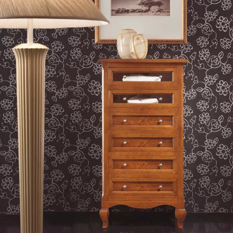 Cassettiera classica 6 cassetti legno intarsiata bassano 69x43x131 - Mobili 2G