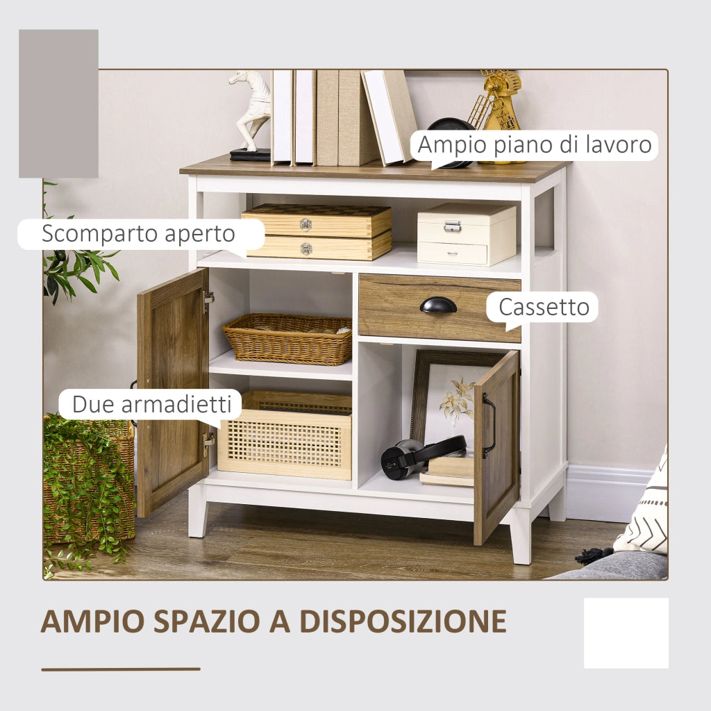 Mobile Cucina Rustico ¨C Xylo ¨C Bianco e Marrone, 76.6x35x81.5cm, con Cassetto e Ante