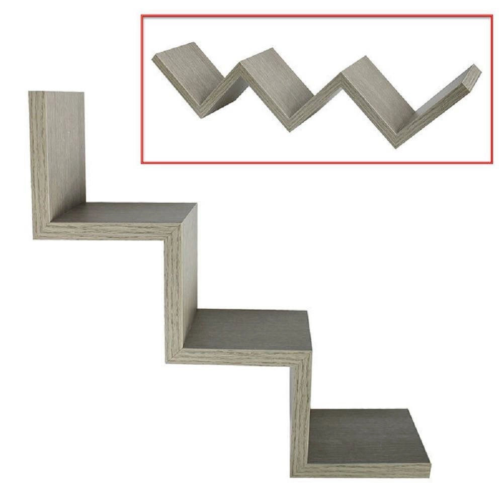 Trade Shop - Mensola Parete Zig Zag Design Moderno Legno Mdf Rovere Grigio 59x12cm -