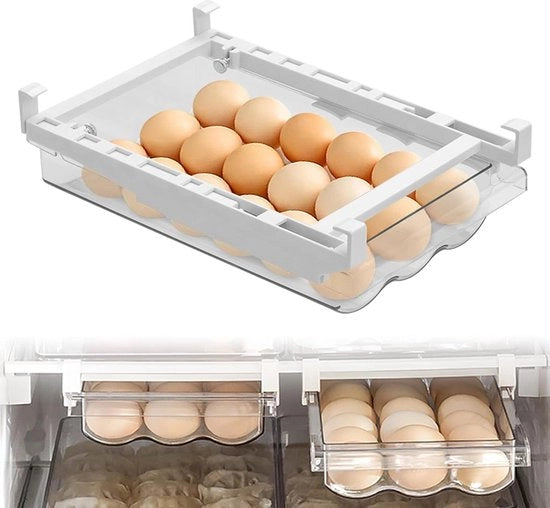 Egg tray con guida e maniglia - contenitore per uova spazievendente per frigorifero - per massimo 18 uova