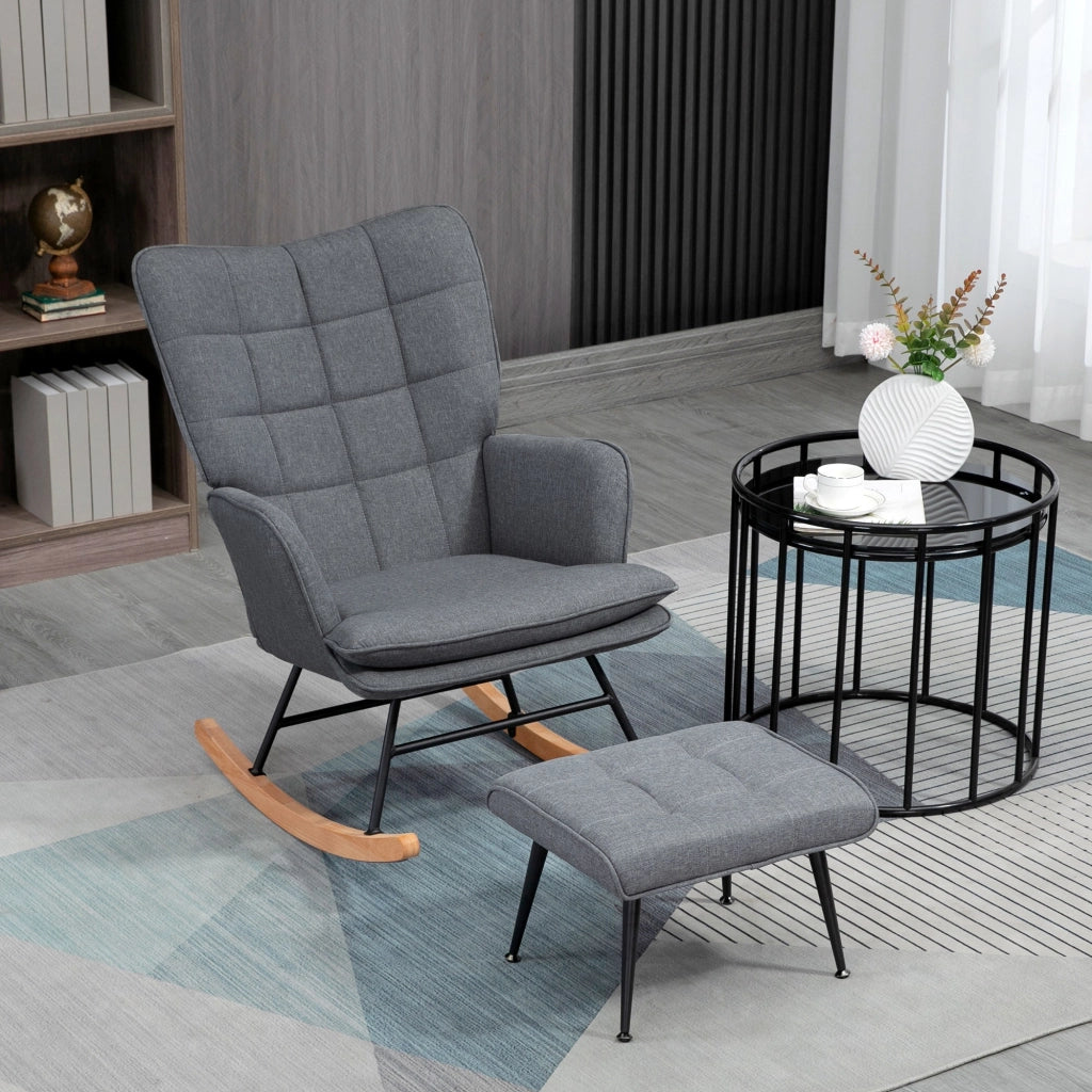 Poltrona Dondolo con Poggiapiedi e Cuscino ¨C Zephmum ¨C Grigio 64x89x90