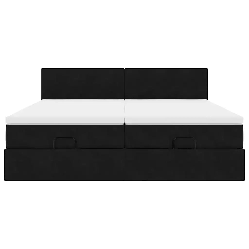 Struttura Letto Pouf con Materassi Nero 200x200 cm Velluto