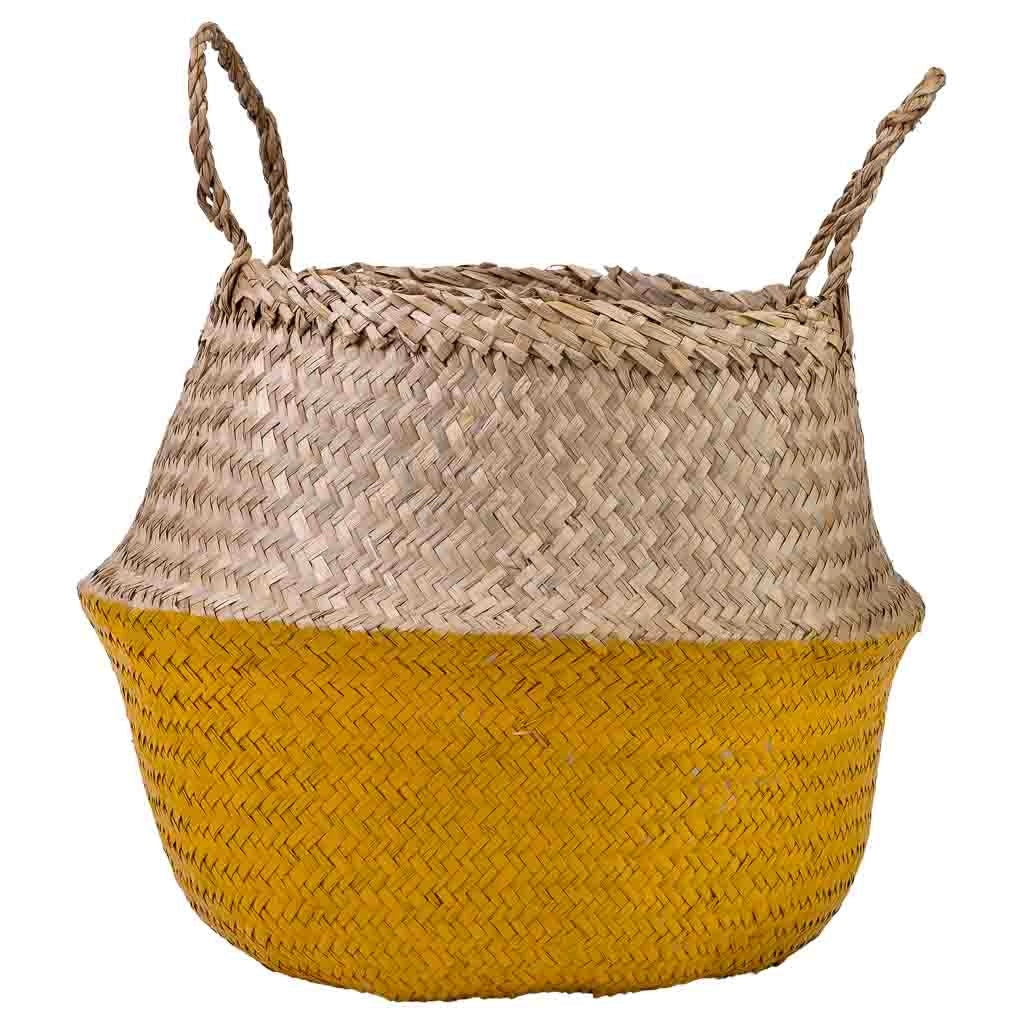 Cestino giallo naturale con manici, D35x30/46h cm