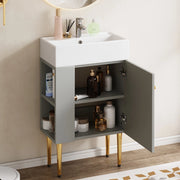Mobile lavabo e mobiletto bagno 55 cm colore grigio chiaro con lavabo in ceramica lucida
