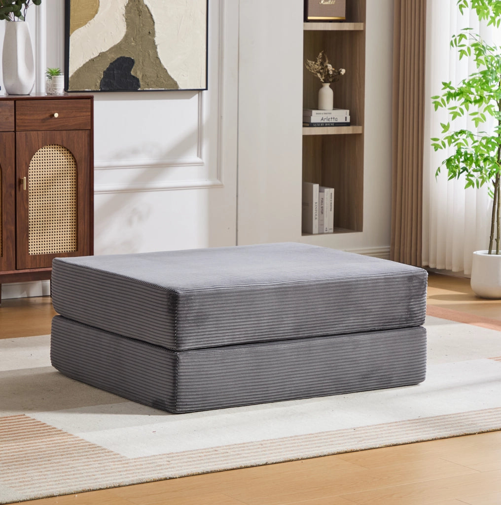 Pouf poggiapiedi convertibile in letto singolo in corduroy grigio scuro; 109x95x43 cm