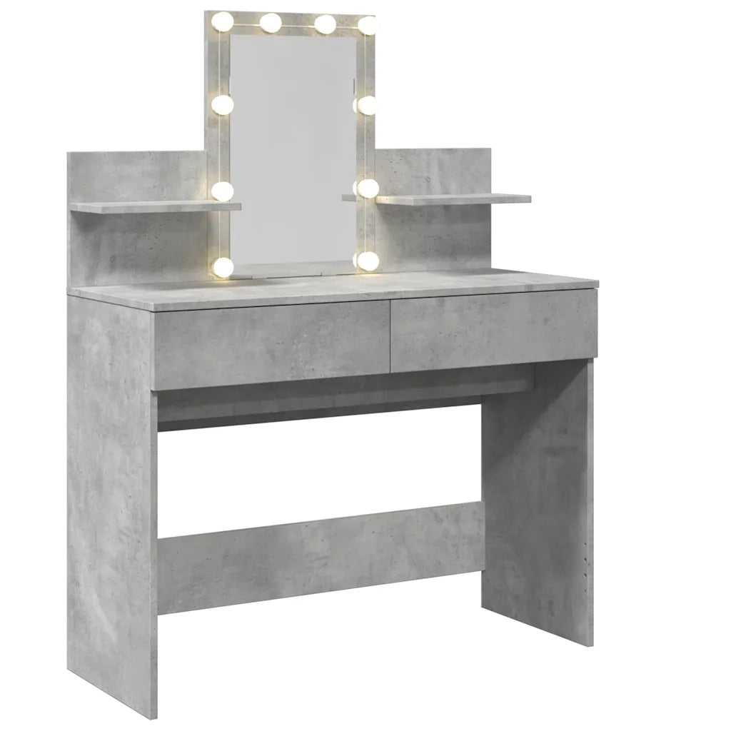 Toeletta | Tavolo da Trucco con LED Grigio Cemento 100x40x130 cm