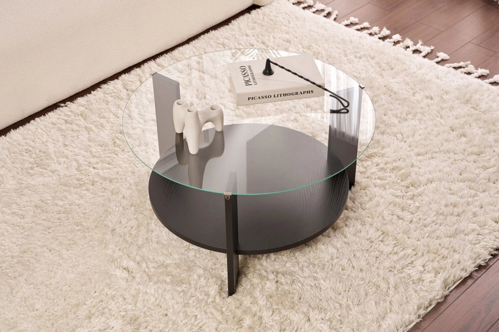 Canevino, Tavolino da Salotto Forma Rotondo, 75x75x40h cm Nero
