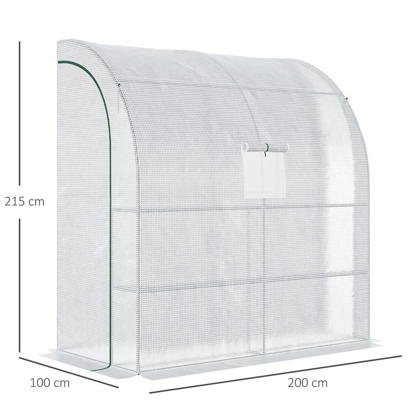 SERRA ADDOSSATA A 3 LIVELLI CON PORTE E FINESTRE AVVOLGIBILI, IN PE E ACCIAIO, 200X100X215 CM, VERDE E BIANCO