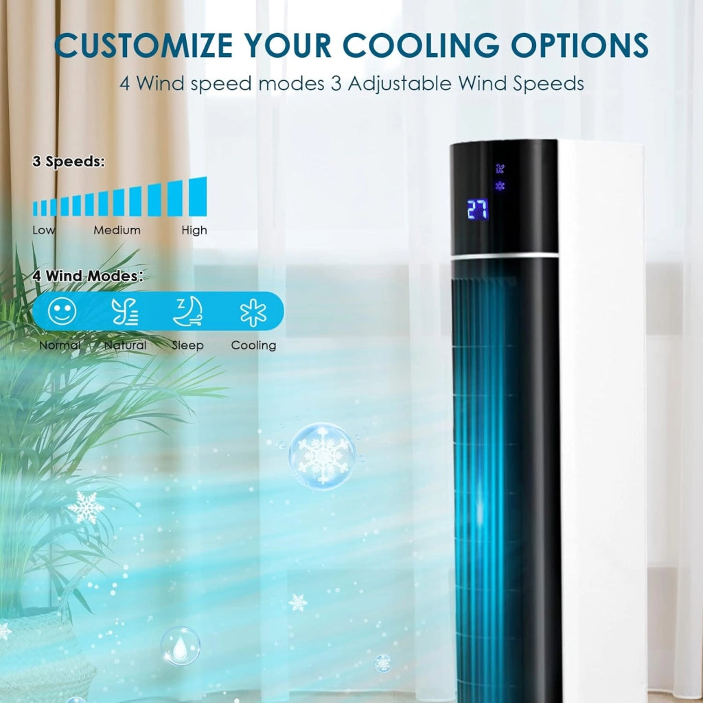 Ventilatore a Torre da 104 cm con Telecomando e Raffreddamento ad Acqua, 4 In 1 con Raffreddamento Umidificazione, Oscillazione di 50°, Timer 12 Ore, Silenzioso per Camera da Letto, Soggiorno
