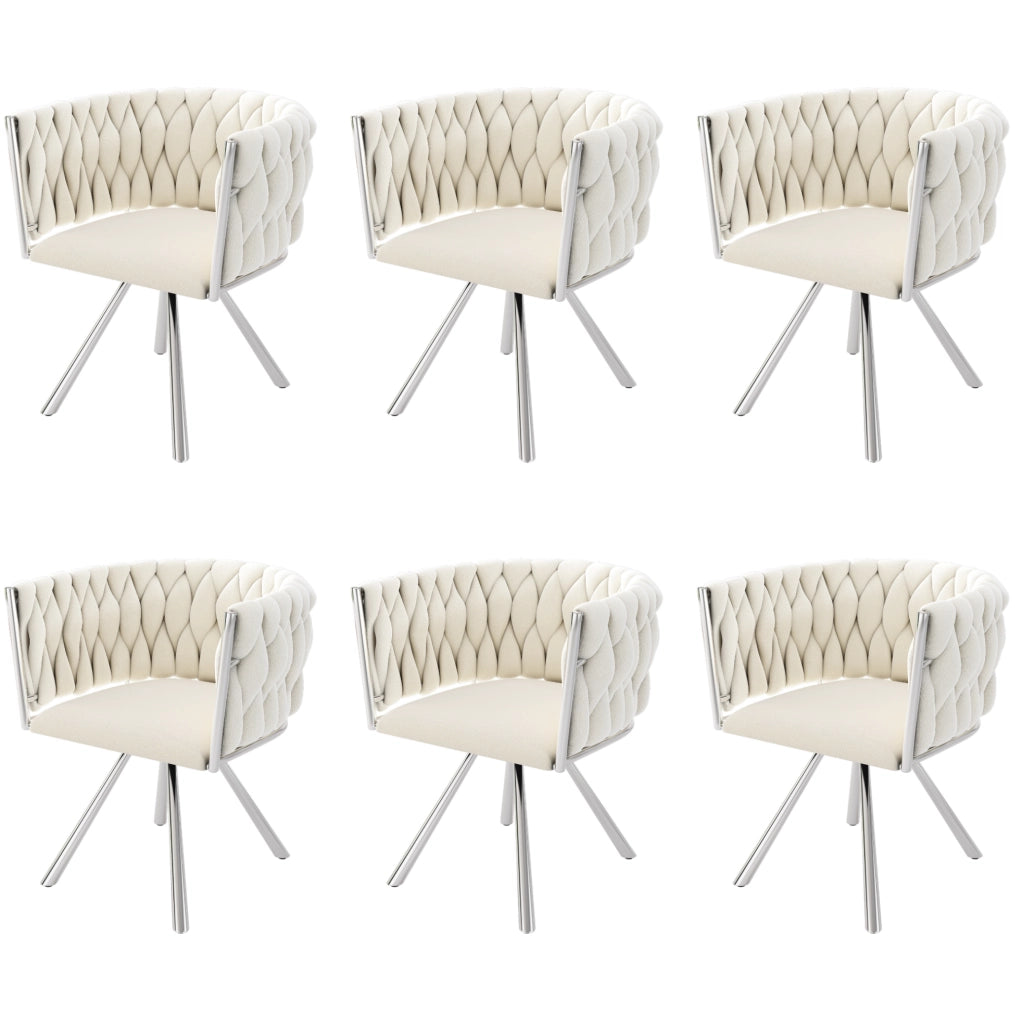 Set di 6 sedie da pranzo girevoli con schienale ergonomico in velluto beige