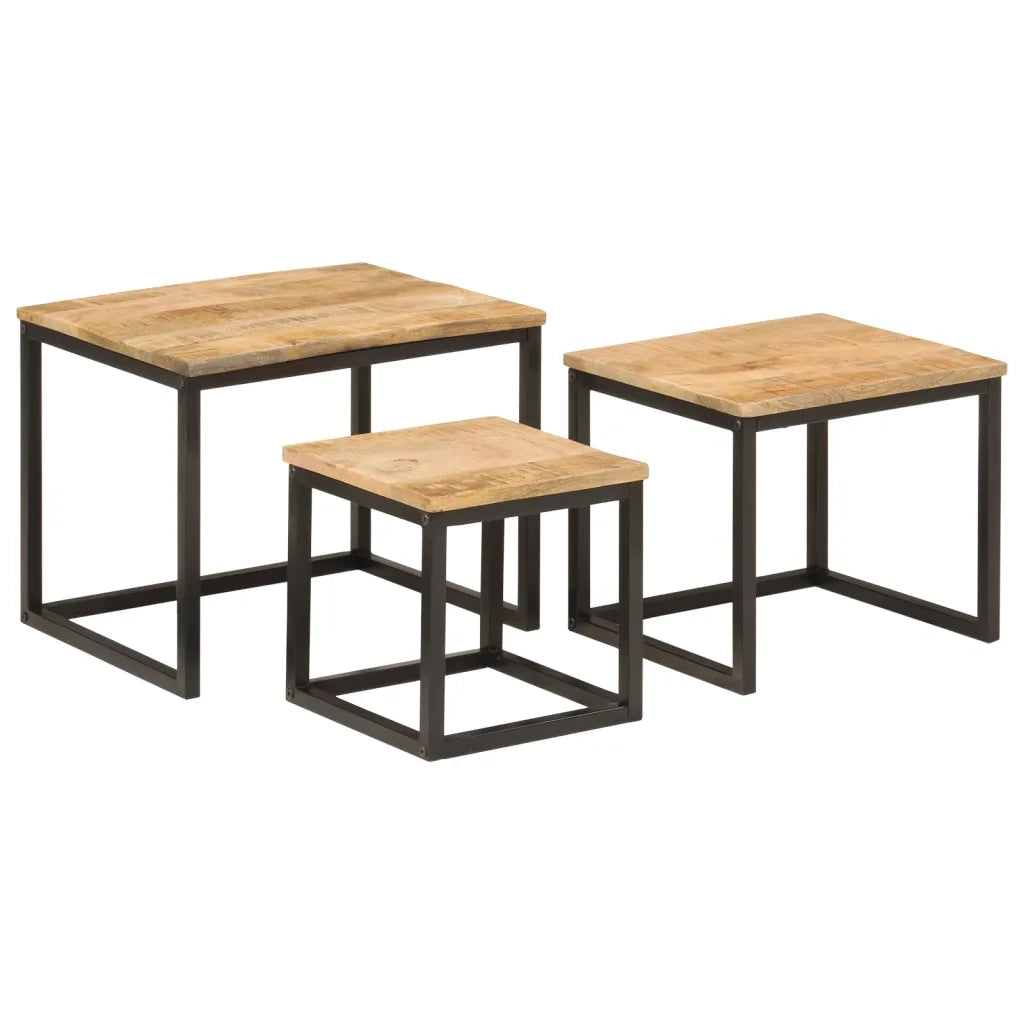 Tavolini a Incastro 3 pz in Legno Massello di Mango e Ferrocod mxl 114400