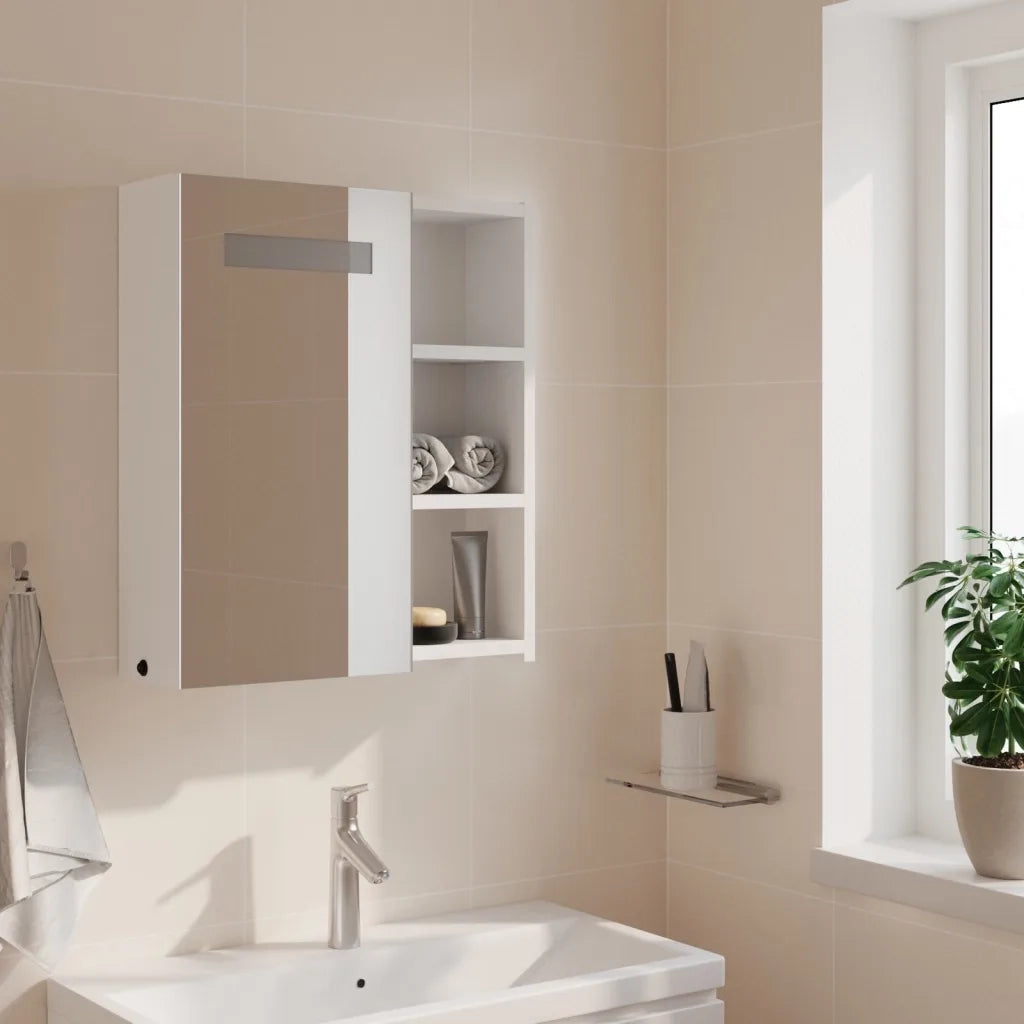Armadietto Bagno | Armadio da bagno con Specchio e LED Bianco 45x13x52 cm