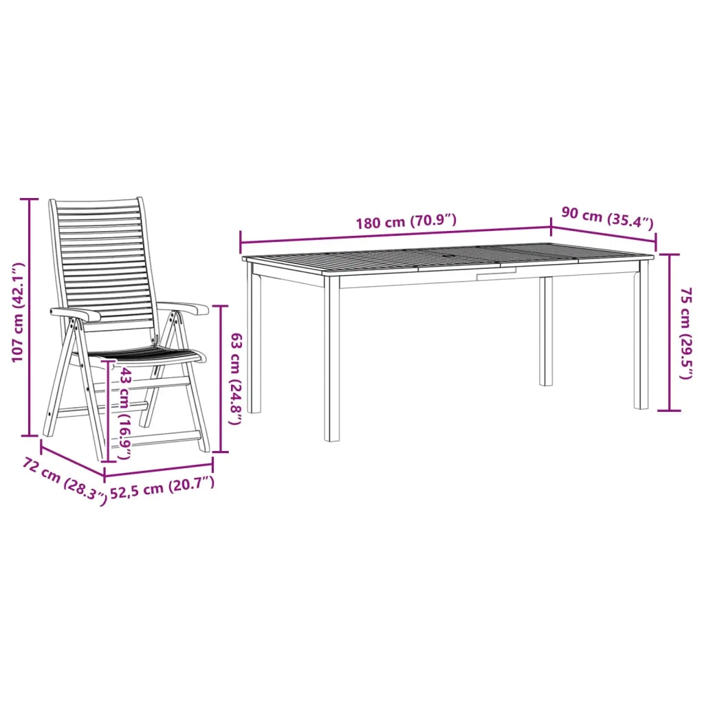 Set da Pranzo per Giardino 9 pcs Marrone 3375635