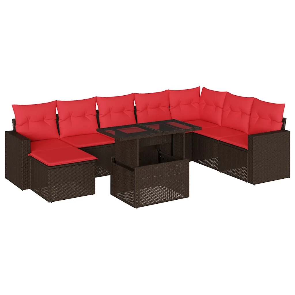 Set Divani da Giardino 9 pz con Cuscini Marrone in Polyrattan 3267474