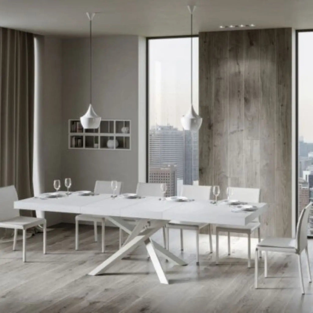 Tavolo allungabile 180/284x90 cm Volantis Premium colore bianco frassino gambe bianche