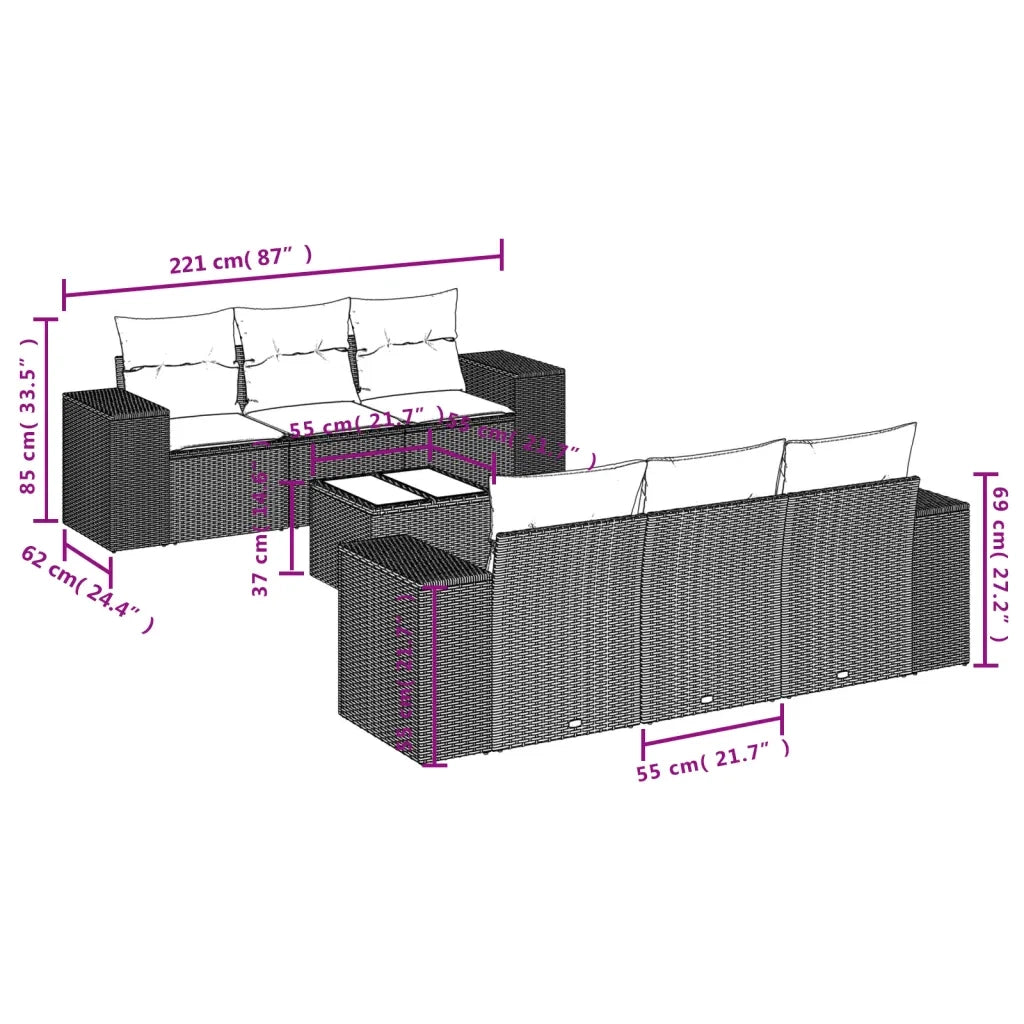 Set Divani da Giardino con Cuscini 7pz Nero Polyrattancod mxl 89205