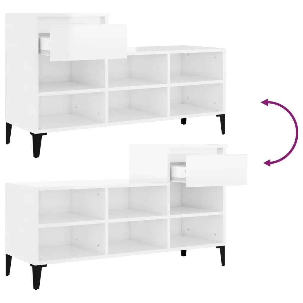 Scarpiera | Mobile per scarpe Bianco Lucido 102x36x60 cm in Legno Multistrato