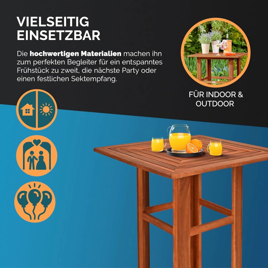 ® Set Tavolo Bar 110x75x75cm 2x Sgabelli in Legno di Acacia da Esterno Interno Design Rustico Resistente Giardino Terrazza