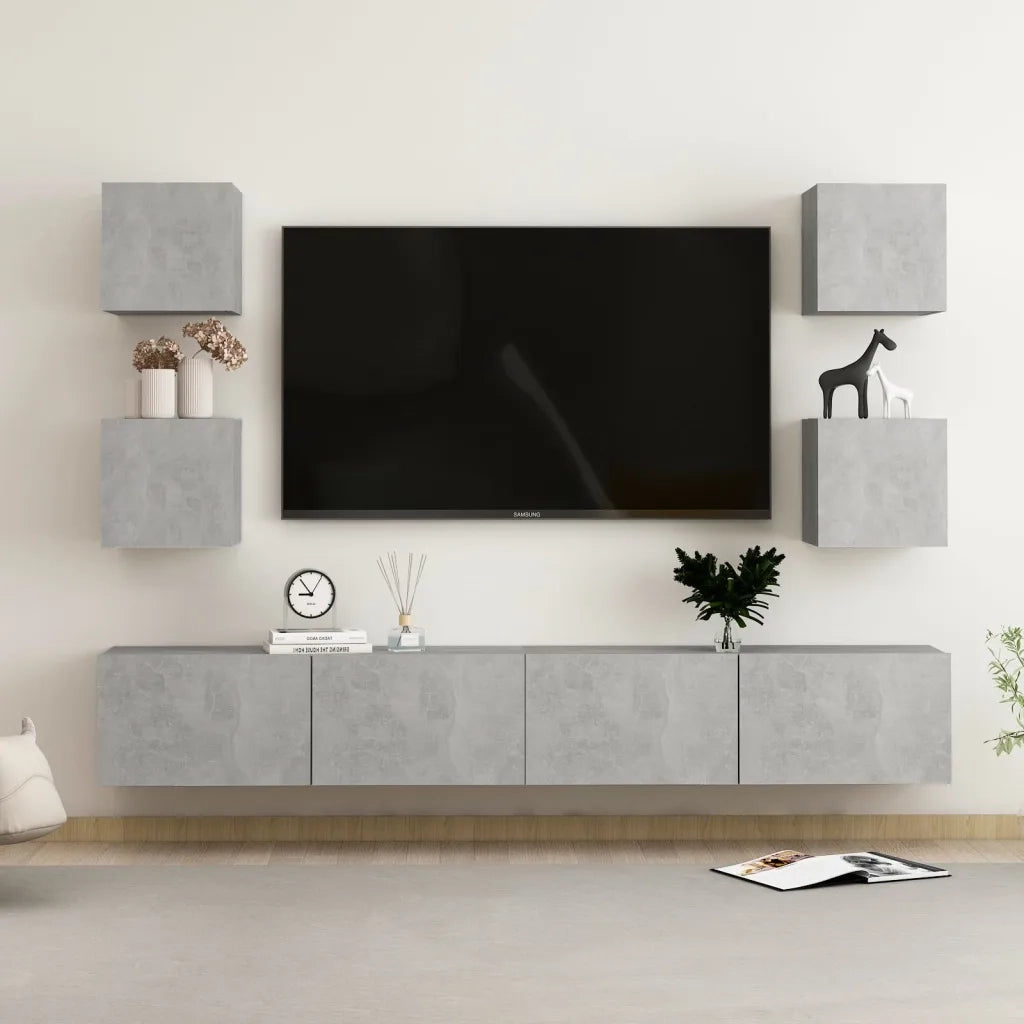 Set di Mobili Porta TV 6 pz Grigio Cemento in Legno Multistrato cod mxl 64434