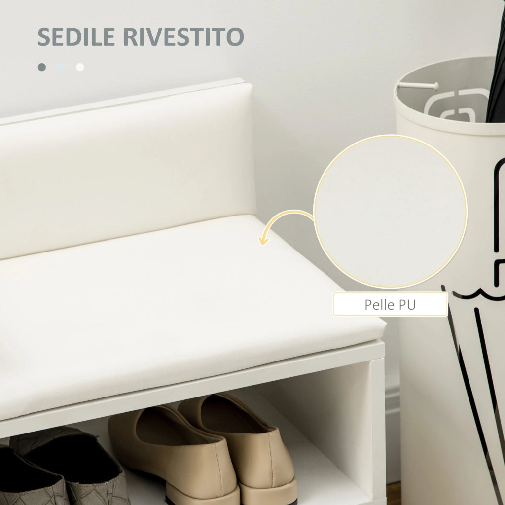 Scarpiera da Ingresso con Seduta Imbottita e Armadietto 80x33x49 cm Bianco