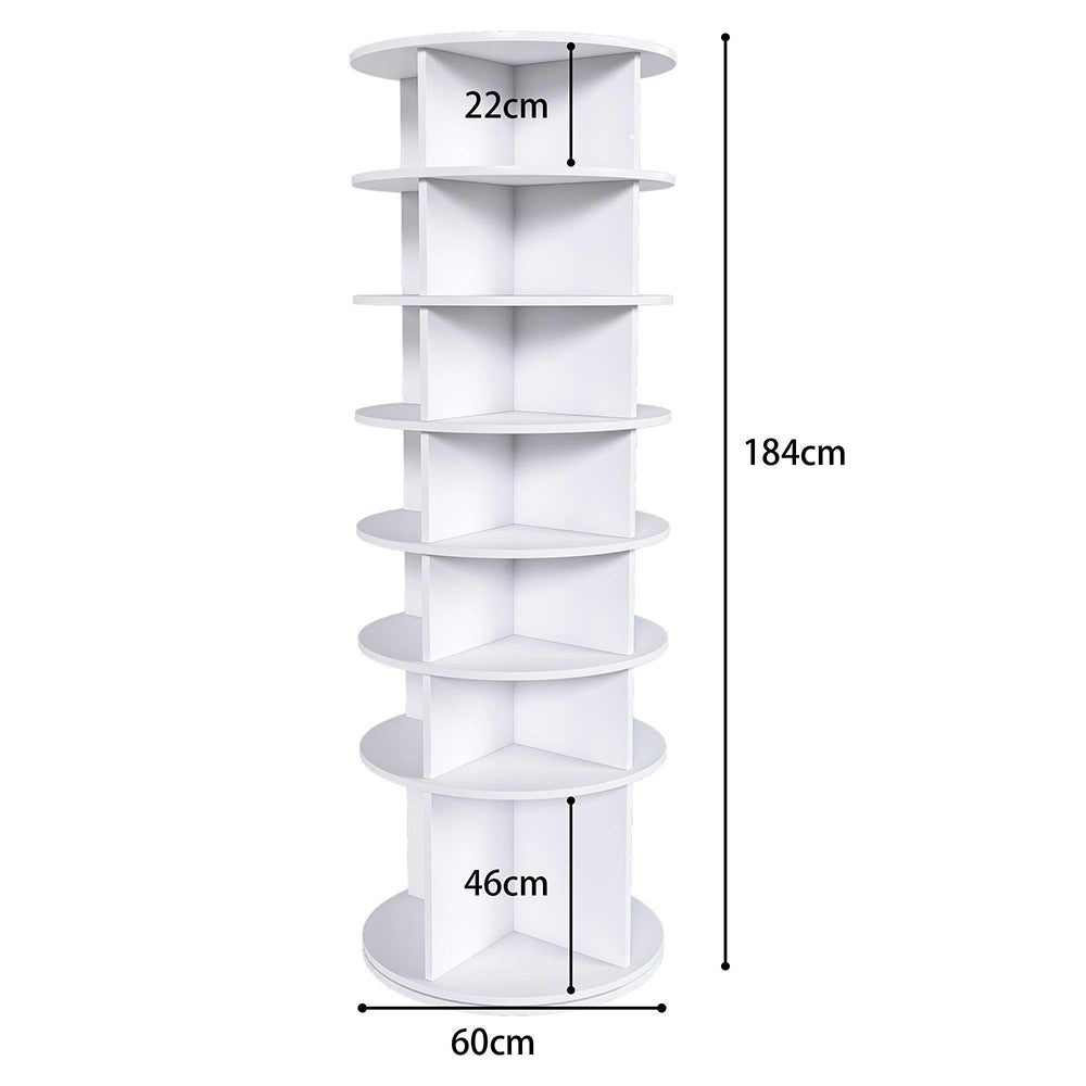Scarpiera girevole 7 livelli 60x60x184 cm - Xylo - ruota 360°, per 28 paia, base alta per stivali, bianca