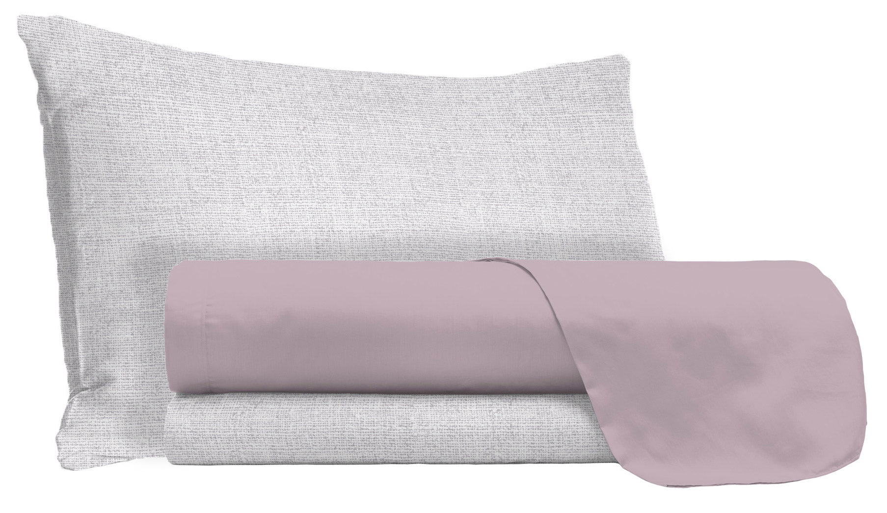 Set Lenzuola 1 Piazza e Mezzo Sopra Sotto e Federe in Cotone Rosa Antico