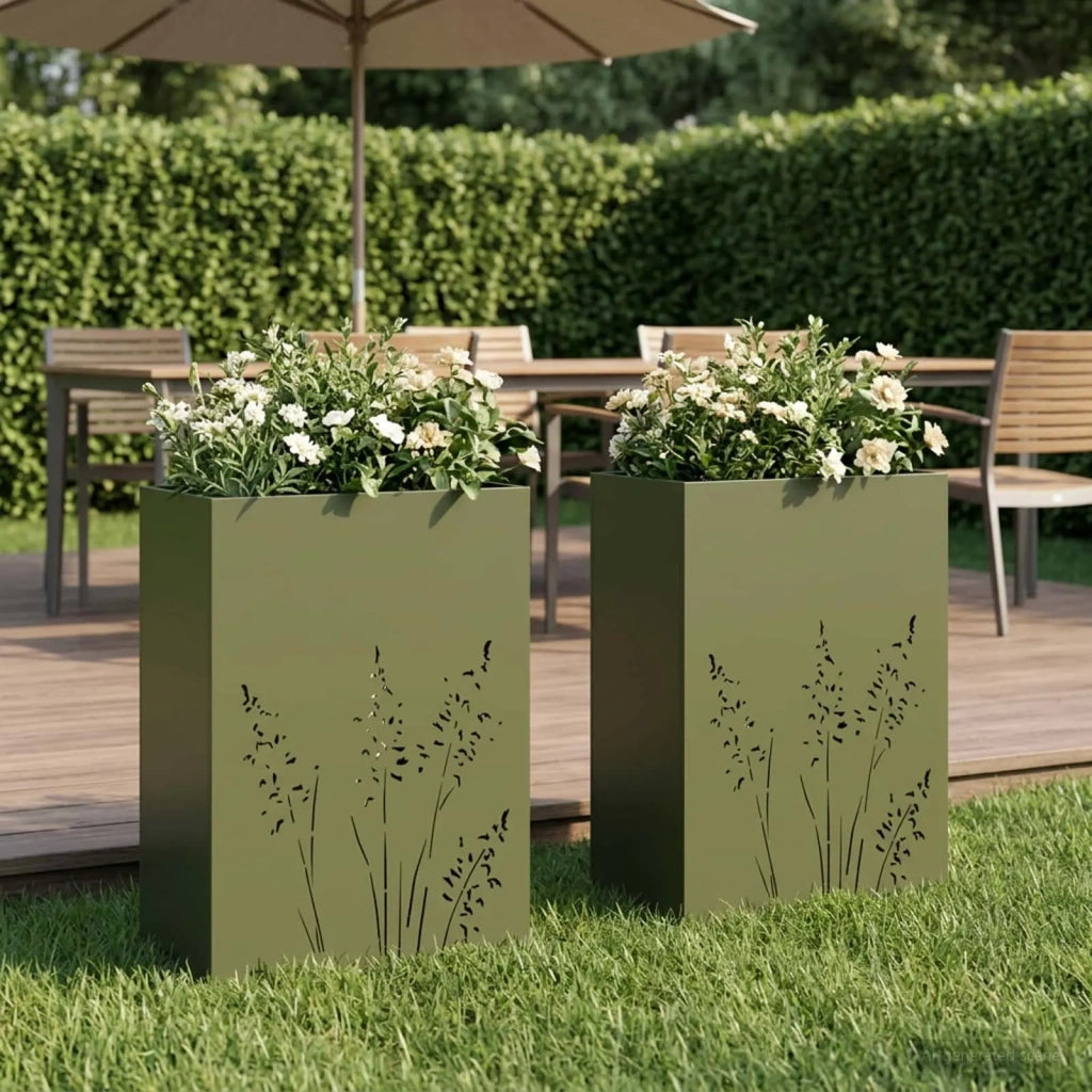 Vaso da giardino 2 pz Verde Oliva 50 x 30 x 75 cm 8005785