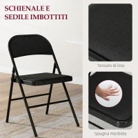 Set di 6 Sedie Pieghevoli con Seduta Imbottita in poliestere e Struttura in Acciaio, Nero