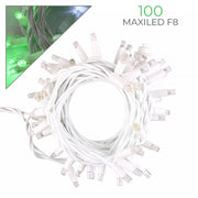 CATENA LUMINOSA PROFESSIONALE 100 MAXI-LED F8 CAVO BIANCO LUCE VERDE FISSA E BIANCA INTERMITTENTE - IDEALE PER DECORAZIONI FESTIVE ED EVENTI SPECIALI