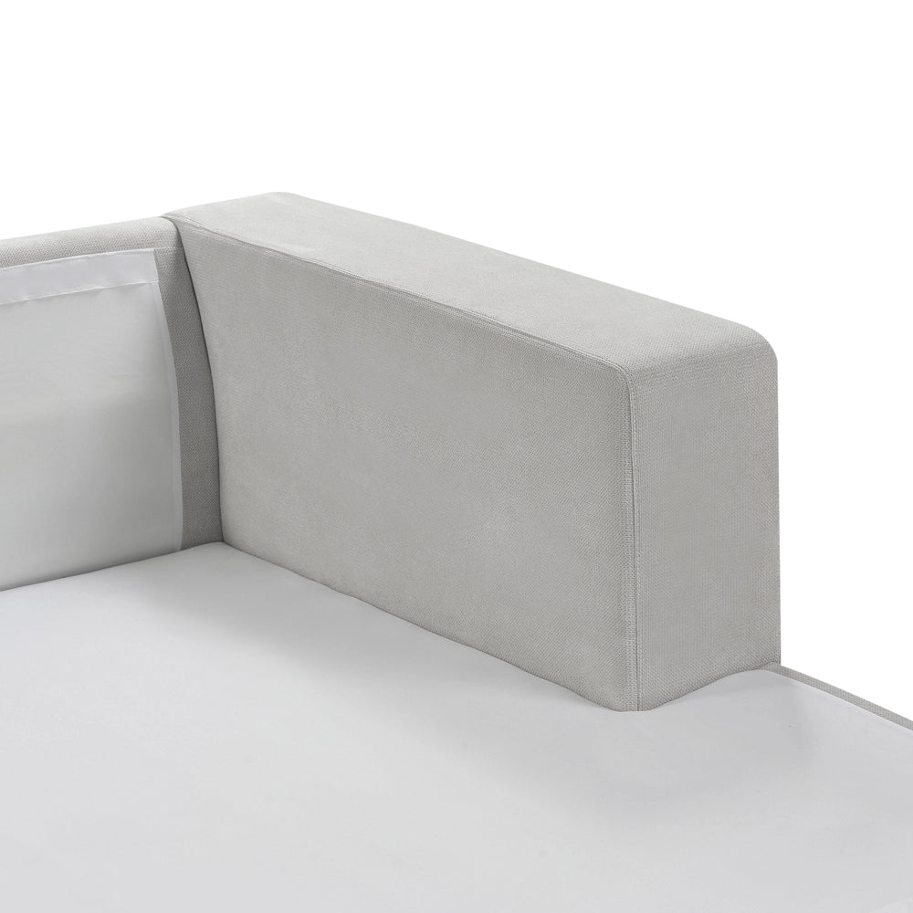 Divano angolare a 3 posti a sinistra Tessuto grigio chiaro Braccioli imbottiti a binario Cuscini aggiuntivi Stile moderno minimalista