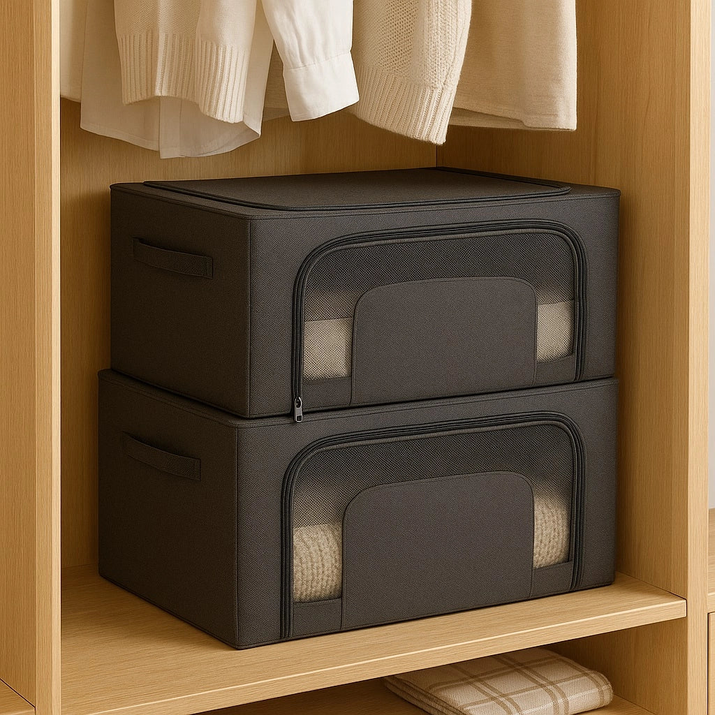 2 Scatole Pieghevoli per Armadio 50x40x32 con Struttura in Metallo e Tessuto Resistente