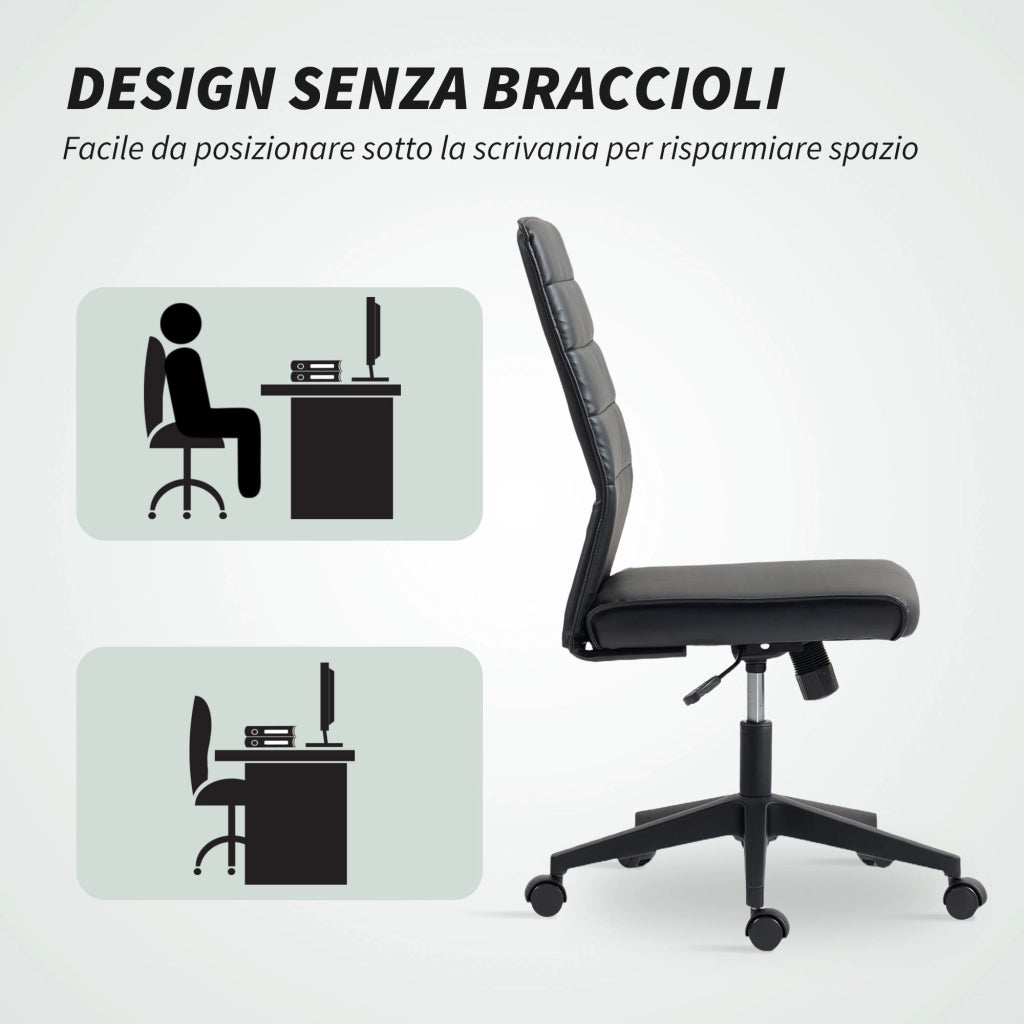 Sedia da Ufficio ¨C Minimal ¨C Nero, Pelle PU, 58x53x97-107 cm