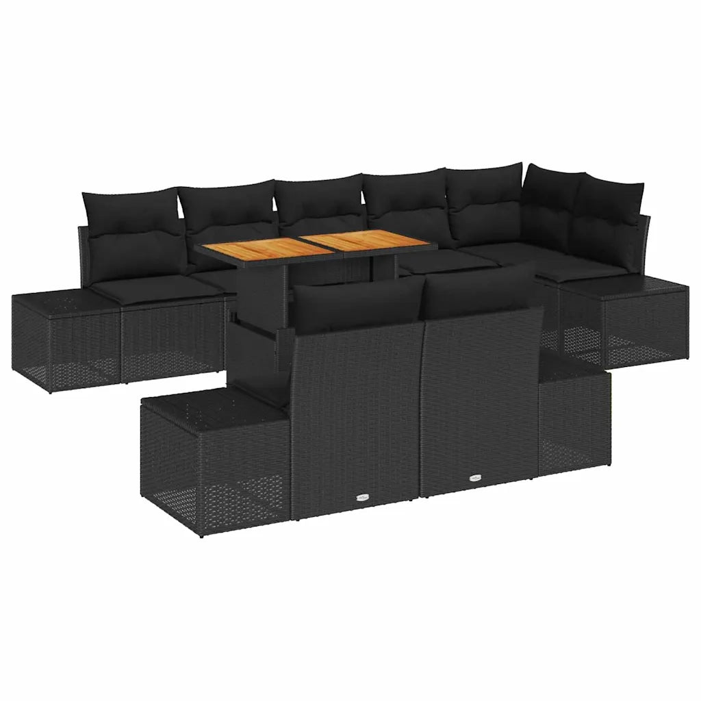 Set da Pranzo per Giardino con cuscino 9 pcs Nero e Marrone 3349981
