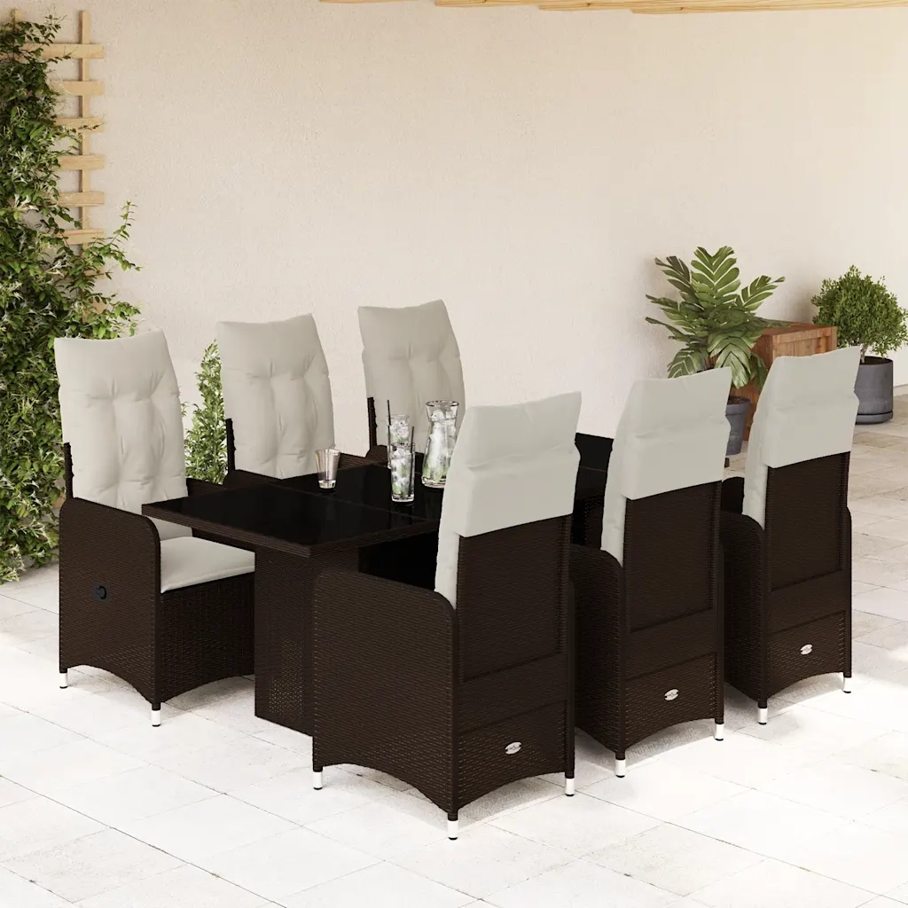 vidaXL Set Bistrò da Giardino 7 pz con Cuscini in Polyrattan Marrone