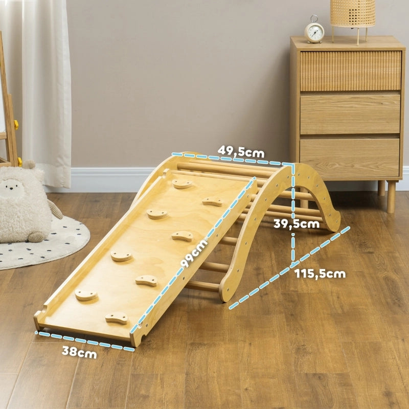 Set da arrampicata 4 in 1 per bambini, arco con cuscino e rampa, legno naturale