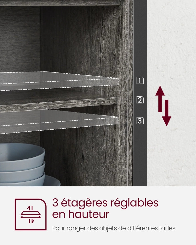 Credenza per sala da pranzo credenza da cucina mobile contenitore mobiletto ante scorrevoli stile fienile ripiano regolabile stile industriale 33 x 100 x 80 cm per soggiorno marrone rustico e nero 12_0004532