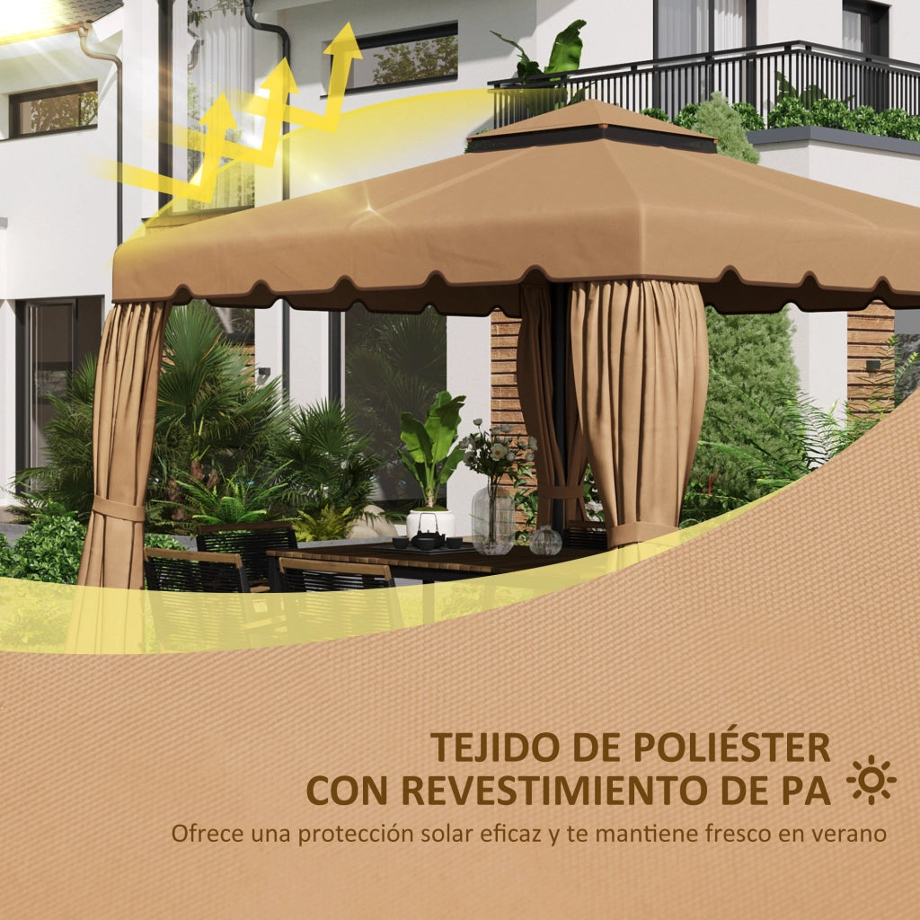 Tetto di ricambio per gazebo 3x3 m ¨C zephmum ¨C caqui con doppio tetto e 8 fori di drenaggio