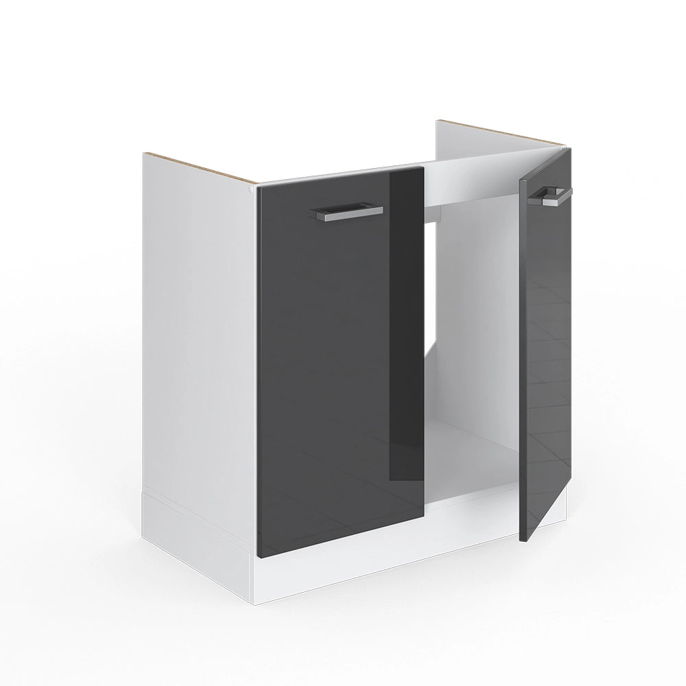 Mobile lavello cucina R-Line Antracite lucido/Bianco 80 cm senza piano di lavoro Vicco
